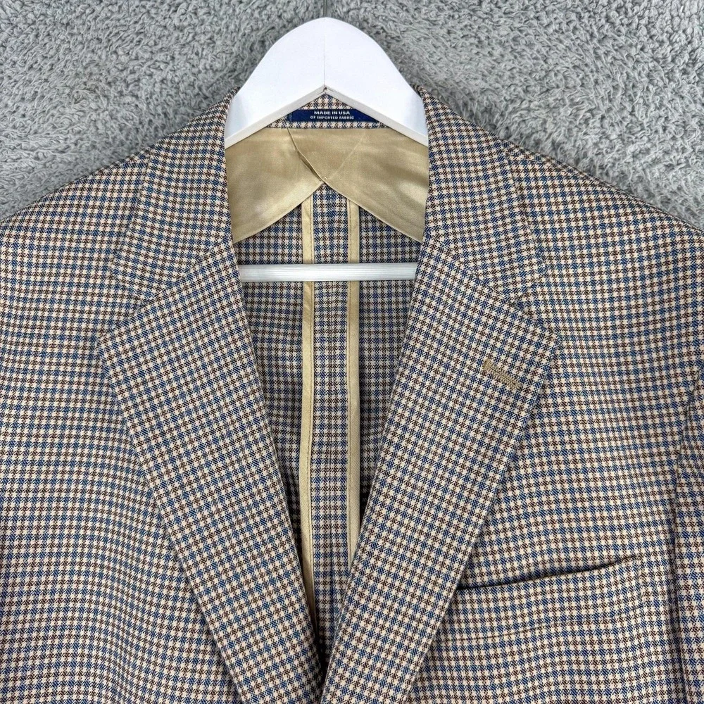 Austin Reed Blazer Mens 44R Blue‎ Brown Check Wool Sport Coat Made USA Dillard's